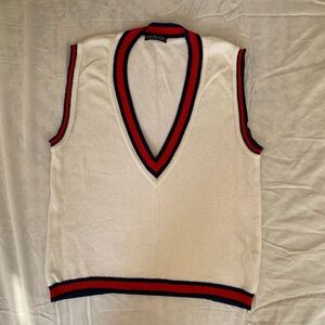 Vintage Varadero Cream White with Red & Navy Blue Trim V-Neck Light Sweater Vest